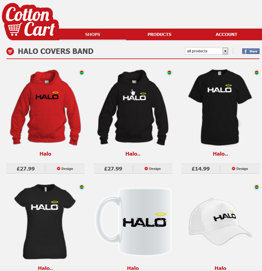 Selection of Halo products in our merchandise shop on Cotton Cart.